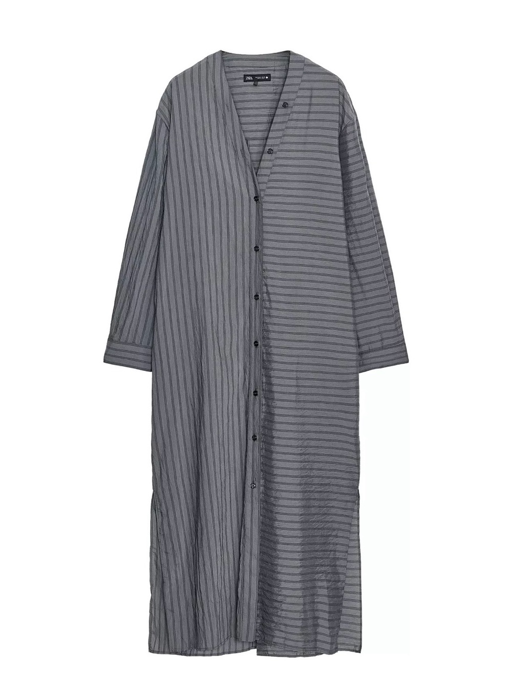 Zara Gray Striped Long Button-Front Dress